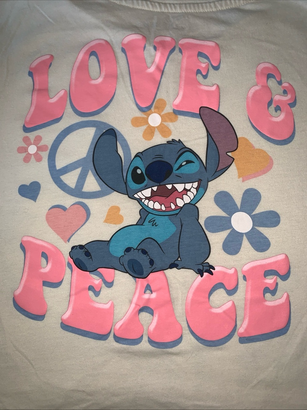 Disney's Lilo & Stitch: "Love & Peace" Crop Top T-Shirt, Youth Size M 7/9